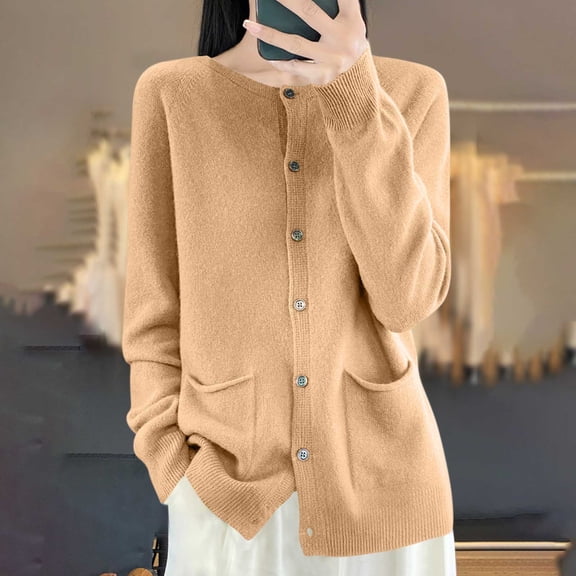 Taylonsss Women's Winter Warmth Casual Sweater with Pocket Round Neck Long Sleeve Polyester Top for Daily Home Wear