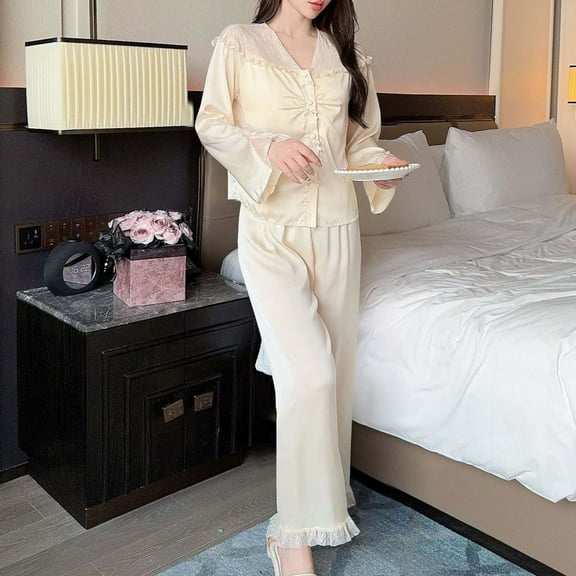 Taylonsss Womens 2-Piece Boho Long Sleeve Smocked Top & Wide Leg Pants Set Casual Lounge Outfit with Pockets