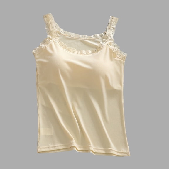 Taylonsss Womens Camisole Lace shape Round Neck Built-in Bra Solid Tank Top for Homewear and Layering