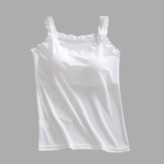 Taylonsss Womens Camisole Lace shape Round Neck Built-in Bra Solid Tank Top for Homewear and Layering