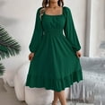 thumbnail image 1 of Taylonsss Womens Casual A-Line Dress Square Neck Long Sleeve Belted Waist Ruffle Hem Solid Color Outfit for Everyday Style, 1 of 7