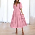 thumbnail image 1 of Taylonsss Womens Casual Dress Bubble Sleeve V Neck Flowy Long Dress Fashionable Stylish Outfit, 1 of 9