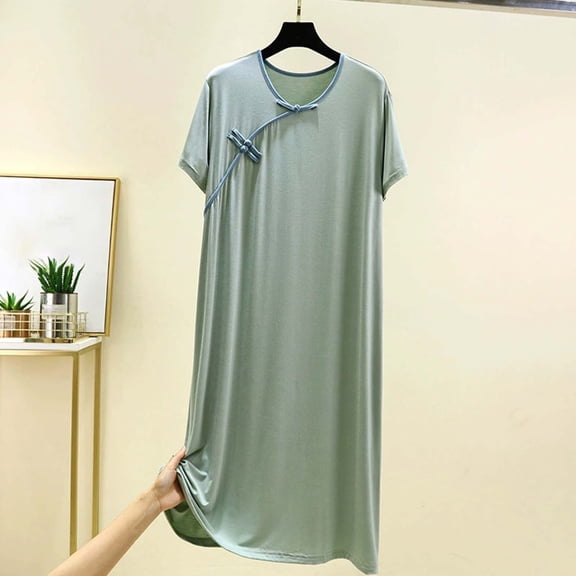 Taylonsss Womens Casual Dress Round Neck Short Sleeve Loose Fit Comfortable Solid Color Midi Dress for Everyday Wear