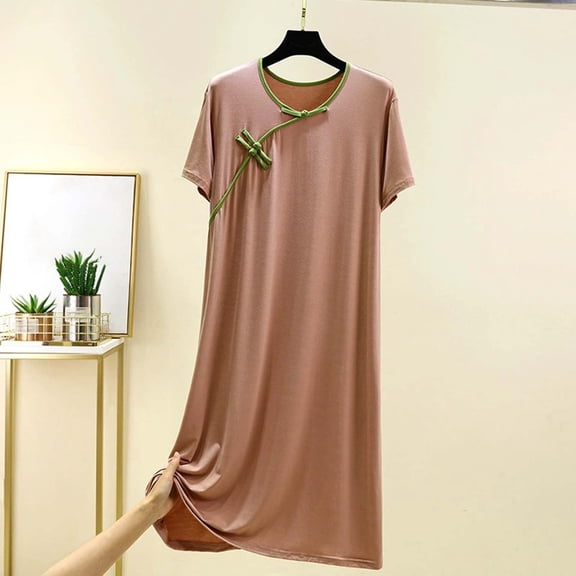 Taylonsss Womens Casual Dress Round Neck Short Sleeve Loose Fit Comfortable Solid Color Midi Dress for Everyday Wear