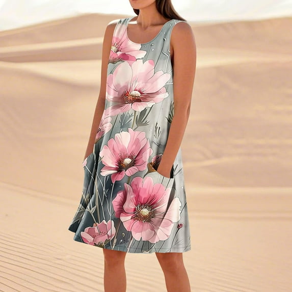 Taylonsss Womens Casual Dress Sleeveless Linen Cotton Loose Fit with Pockets Boho Relaxed Everyday Wear