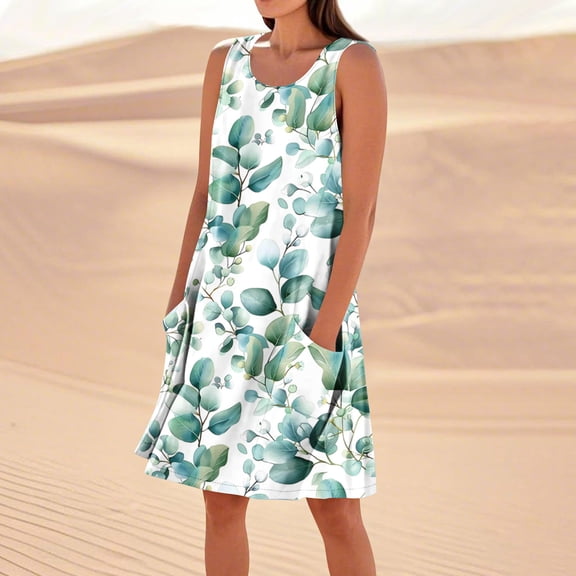 Taylonsss Womens Casual Dress Sleeveless Linen Cotton Loose Fit with Pockets Boho Relaxed Everyday Wear