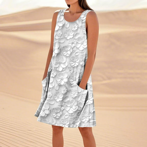 Taylonsss Womens Casual Dress Sleeveless Linen Cotton Loose Fit with Pockets Boho Relaxed Everyday Wear