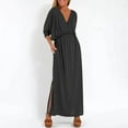 thumbnail image 1 of Taylonsss Womens Casual Long Dress High Waist Split Detail V Neck Short Sleeve Solid Color Relaxed Fit Everyday Outfit, 1 of 8