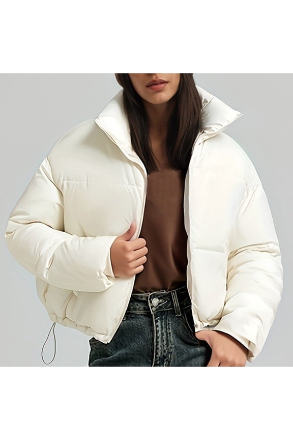 Womens Casual Loose Fit Quilted Jacket Long Sleeve with Elastic Cuffs Two Hand Pockets Snap Front Solid Color Winter Coat for Daily Outdoor Wear