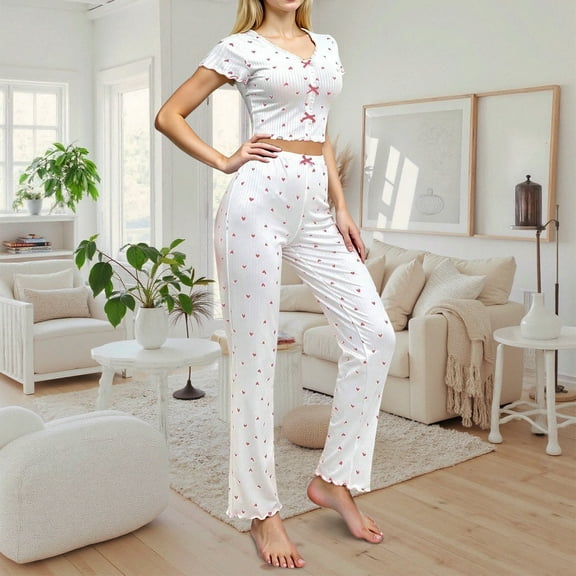Taylonsss Womens Casual Loungewear Set Short Sleeve Top and Long Pants Comfortable Homewear Sleepwear Outfit