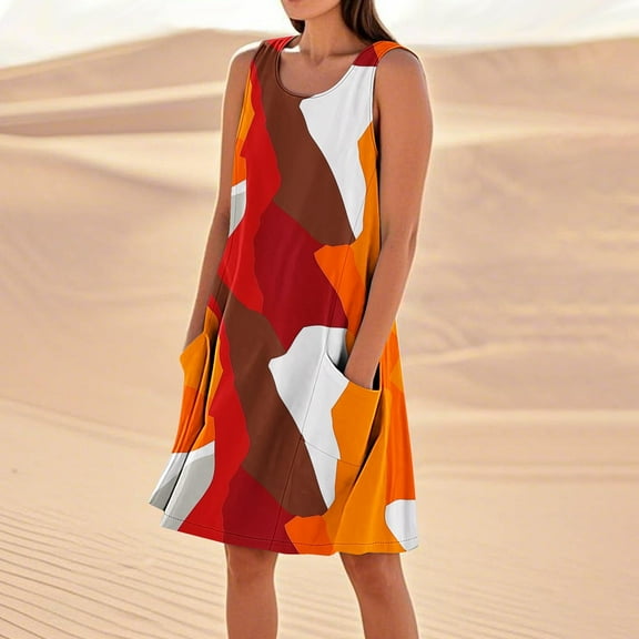 Taylonsss Womens Casual Sleeveless Cotton Linen Loose Fit Dress with Pockets Solid Color Relaxed Beach Outfit