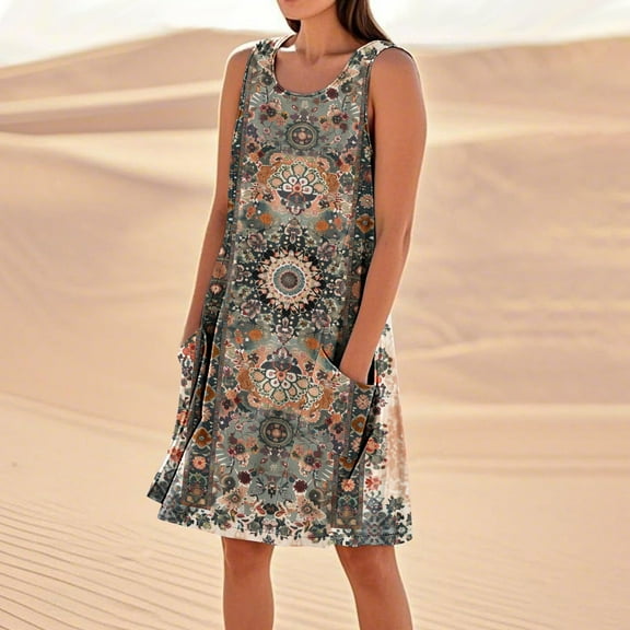 Taylonsss Womens Casual Sleeveless Linen Cotton Dress Solid Color Loose Fit with Pockets Relaxed Beachwear Daily Outfit