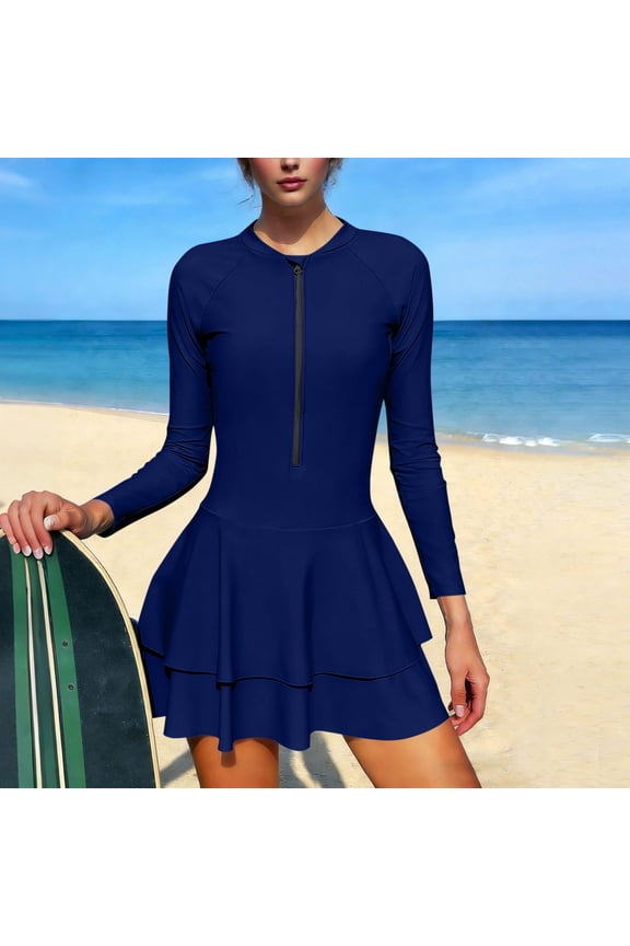 Womens Casual Tankini Set Long Sleeve Jumpsuit With Bottom Shorts And Chest Cushion Surfing Swimsuit Beach Vacation Outfit For Summer Spring