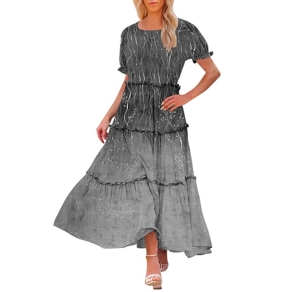 Taylonsss Womens Casual Tiered Dress with Ruffled Hem Flowy Short Sleeve Round Neck Everyday Outfit