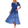 thumbnail image 1 of Taylonsss Womens Casual Tiered Dress with Ruffled Hem Flowy Short Sleeve Round Neck Everyday Outfit, 1 of 7