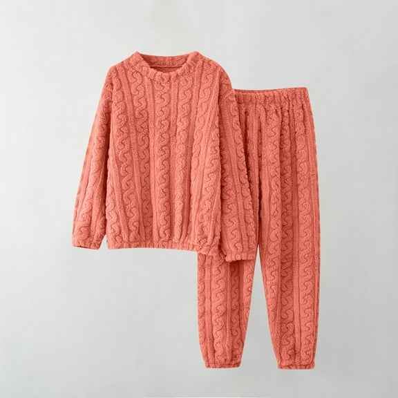 Taylonsss Womens Coral Fleece Pajama Set with Jacquard Print, Elastic Waistband and Pockets - Cozy Homewear Lounge Outfit