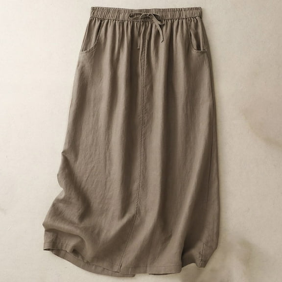 Taylonsss Womens Cotton Linen Midi Skirt Boho Versatile High-end Bohemian Style Casual Outfit
