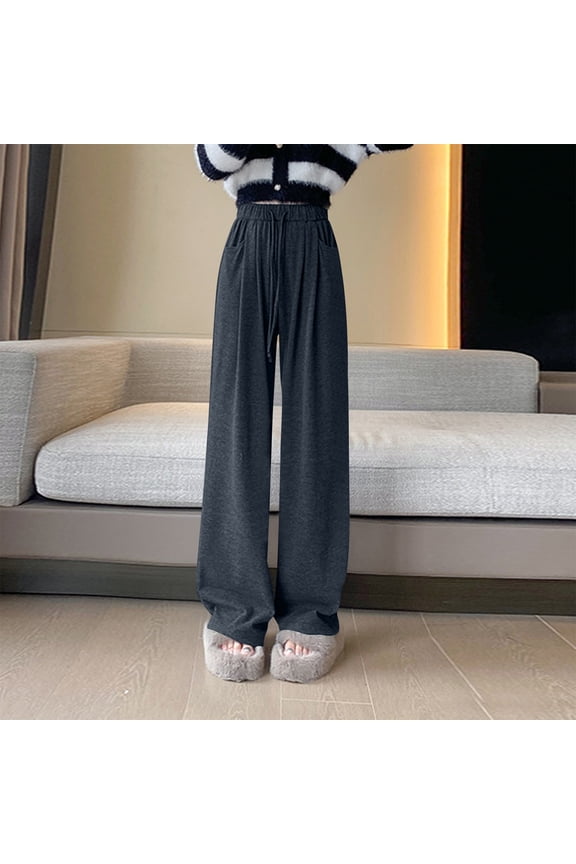 Womens Drawstring Elastic Waist Soft Knit Wide Leg Lounge Pants for Yoga Sports Casual Comfort