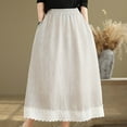 thumbnail image 1 of Taylonsss Womens Elastic Waist Striped Lace Midi Skirt Casual Patchwork Cotton Linen Blend A-Line Skirt for Daily Wear, 1 of 9