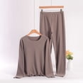 thumbnail image 1 of Taylonsss Womens Fall Winter Pajama Set Soft Fleece Plus Size Seamless Solid Color Round Neck Long Sleeve Cozy Home Lounge Sleepwear, 1 of 3