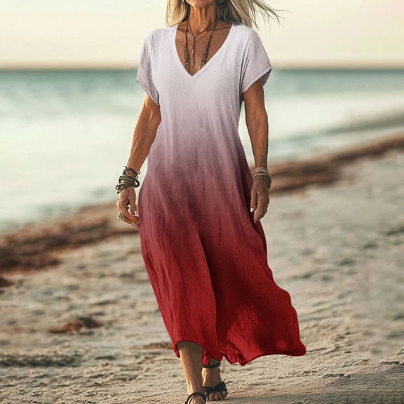 Taylonsss Womens Fashion Floral Print Short Sleeve V Neck Flowy Long Dress Casual Beach Resort Outfit