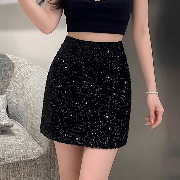 Taylonsss Womens Festive Party Sequined Mini Bodycon Skirt Solid Color Summer Beach Vacation Casual Celebration Outfit
