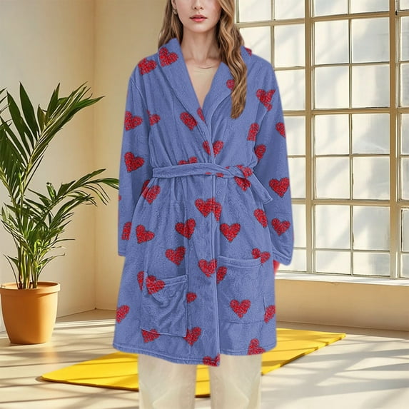 Taylonsss Womens Flannel Robe Long Loungewear Hoodless Sleepwear Cozy Homewear Allover Print Pajamas
