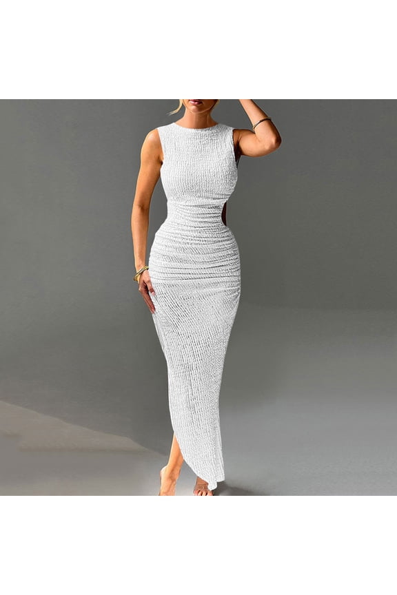 Womens Formal Dress Textured Back Open Back High Slit Bodycon Evening Party Outfit