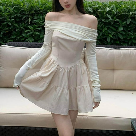 Taylonsss Womens French Style Off Shoulder A-line Slim Fit Waist Little Black Cocktail Party Dress