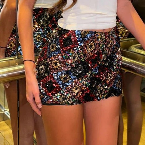 Taylonsss Womens Geometric Skirt Patchwork Sequin Applique Bodycon Clubwear, Sexy Party Outfit