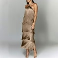 thumbnail image 1 of Taylonsss Womens Halter Neck Round Neck Sleeveless Dress with Fringe Detail Open Back High Slit Evening Party Night Out Outfit, 1 of 9