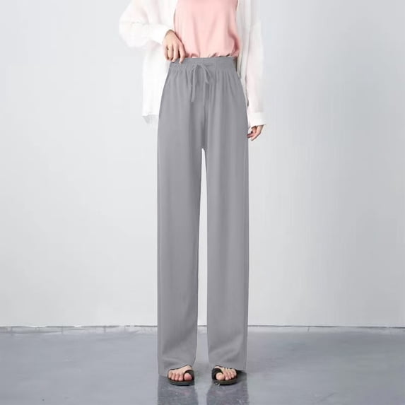 Taylonsss Womens High Waist Drawstring Closure Wide Leg Pants Loose Straight Leg Casual Comfortable Breathable for Everyday Wear