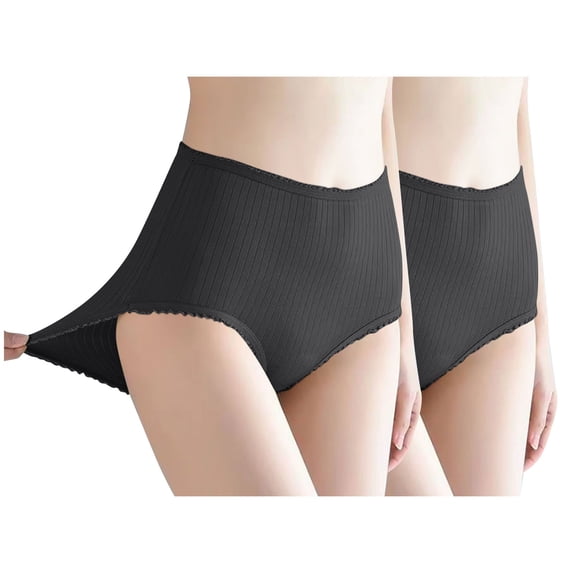 Taylonsss Womens High Waist Underwear 2-Pack Supportive Lifting Solid Color Comfort Fit Briefs