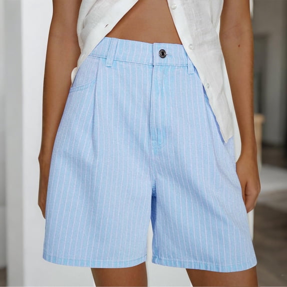 Taylonsss Womens High Waisted Denim Shorts Button Zipper Pocket Striped Print Casual Cowboy Inspired Comfortable Fashion