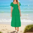 thumbnail image 1 of Taylonsss Womens Long Dress Lace Eyelet Square Neck Puff Sleeve Smocked Tiered Boho Beach Vacation Outfit, 1 of 5