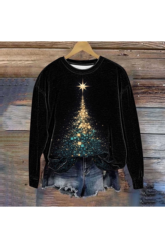 Womens Long Sleeve Round Neck Drop Shoulder Casual Sweatshirt Printed Top for Spring Summer Daily Wear and Versatile Occasions