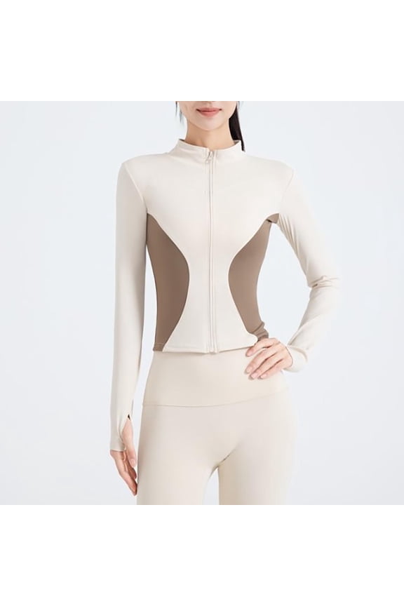 Womens Long Sleeve Zipper Front Sports Fitness Yoga Jacket with V-Neck Collar, Comfortable and Stylish Casual Outerwear for Daily Activities and Exercise
