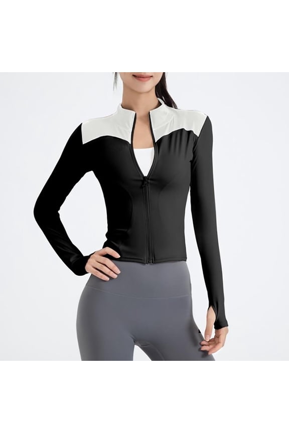 Womens Long Sleeve Zipper Sports Jacket Fitness Yoga Top V-Neck Comfortable Polyester Spandex Blend for Home Workout Casual Outdoor Wear
