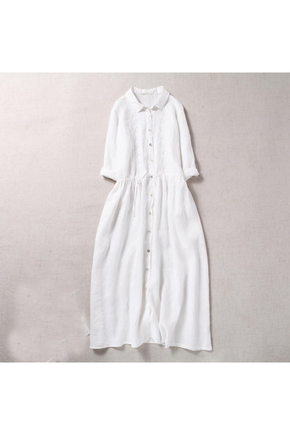 Womens Loose Fit V Neck Slimming Embroidered Flowy Dress Boho Style