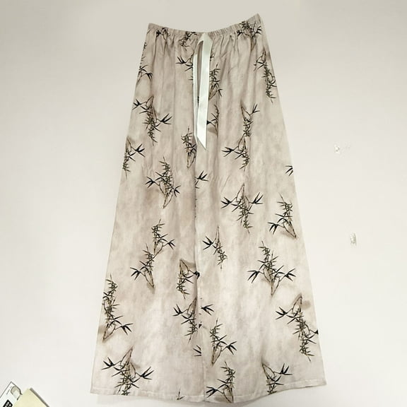 Taylonsss Womens Lounge Pants Printed Cotton-Silk Lightweight Wide Leg Loose Fit Cropped Wearable Outside Casual Loungewear Sleepwear