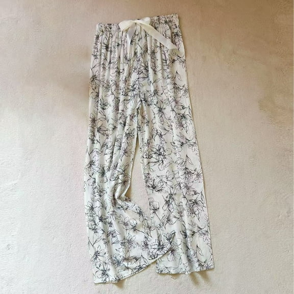Taylonsss Womens Lounge Pants Printed Cotton-Silk Lightweight Wide Leg Loose Fit Cropped Wearable Outside Casual Loungewear Sleepwear