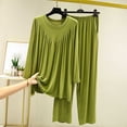 thumbnail image 1 of Taylonsss Womens Loungewear Set Soft V-Neck Long Sleeve Blouse with Pleated s and Tie-Waist Wide Leg Pants Home Comfort Two-Piece Outfit, 1 of 3