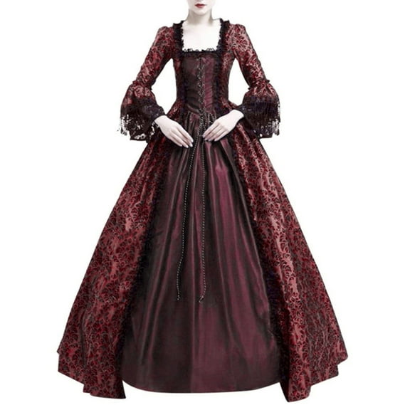 Taylonsss Womens Medieval Dress with Lace Detail and Flare Sleeve Vintage Court-Inspired Maxi Dress