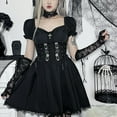 thumbnail image 1 of Taylonsss Womens Off-Shoulder Dress Lace Trimmed Slim Fit Gothic Princess Party Evening Wear Solid Color Short Sleeve, 1 of 9