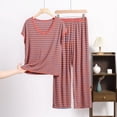 thumbnail image 1 of Taylonsss Womens Pajama Set Striped Sleeveless V Neck Relaxed T-Shirt and Lounge Pants Comfy Two-Piece Loungewear, 1 of 3