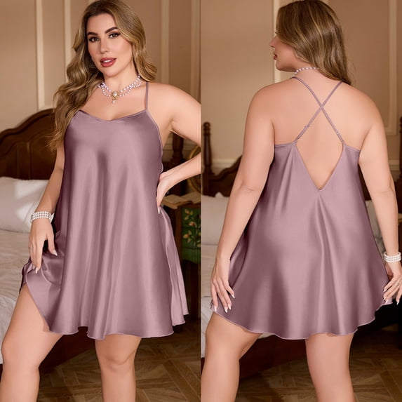 Taylonsss Womens Plus Size Nightdress Silky Spaghetti Strap Loose Fit Casual Solid Color Homewear Loungewear