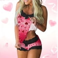 thumbnail image 1 of Taylonsss Womens Printed Lace Camisole And Patchwork Shorts Pajama Set Casual Comfortable Lounge Wear For Home Vacation, 1 of 6