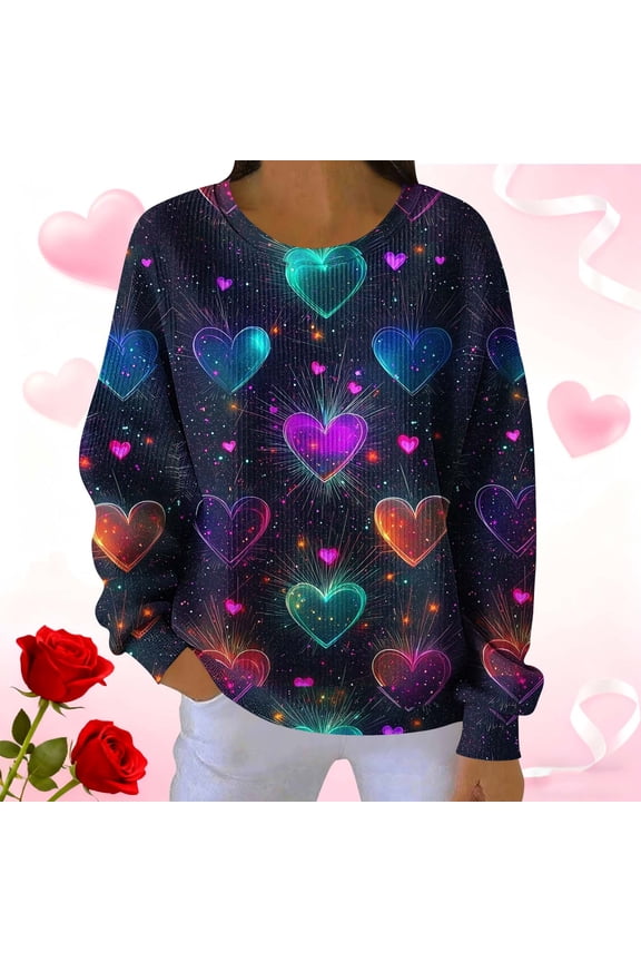 Womens Printed Loose Casual Long Sleeve Round Neck Sweatshirt Top for Comfortable Everyday and Party Wear