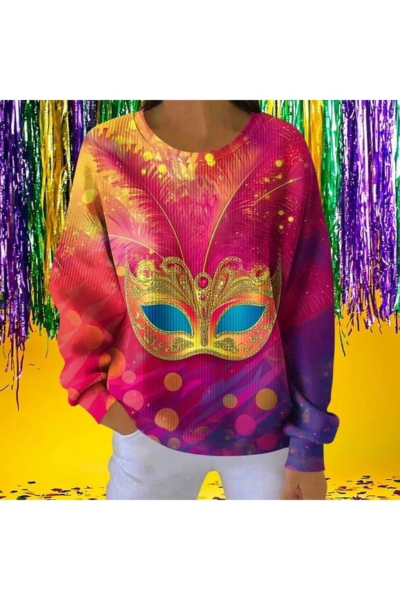 Womens Printed Round Neck Long Sleeve Comfortable Sweatshirt for Casual Party and Everyday Wear