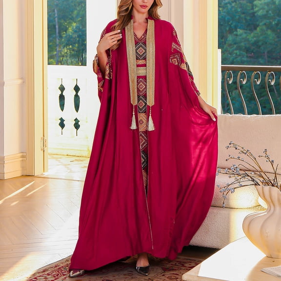 Taylonsss Womens Printed Round Neck Long Sleeve Two-Piece Dress Modest Casual Outfit